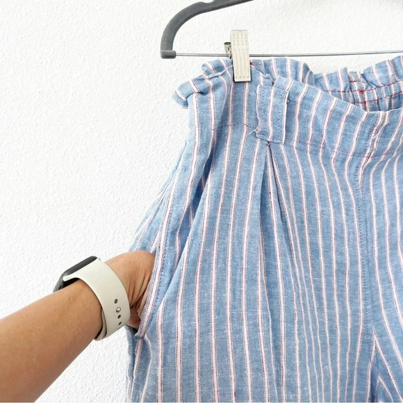 Max studio Blue Pink Pinstripe Linen Blend Wide Leg Pants - Picture 3 of 8